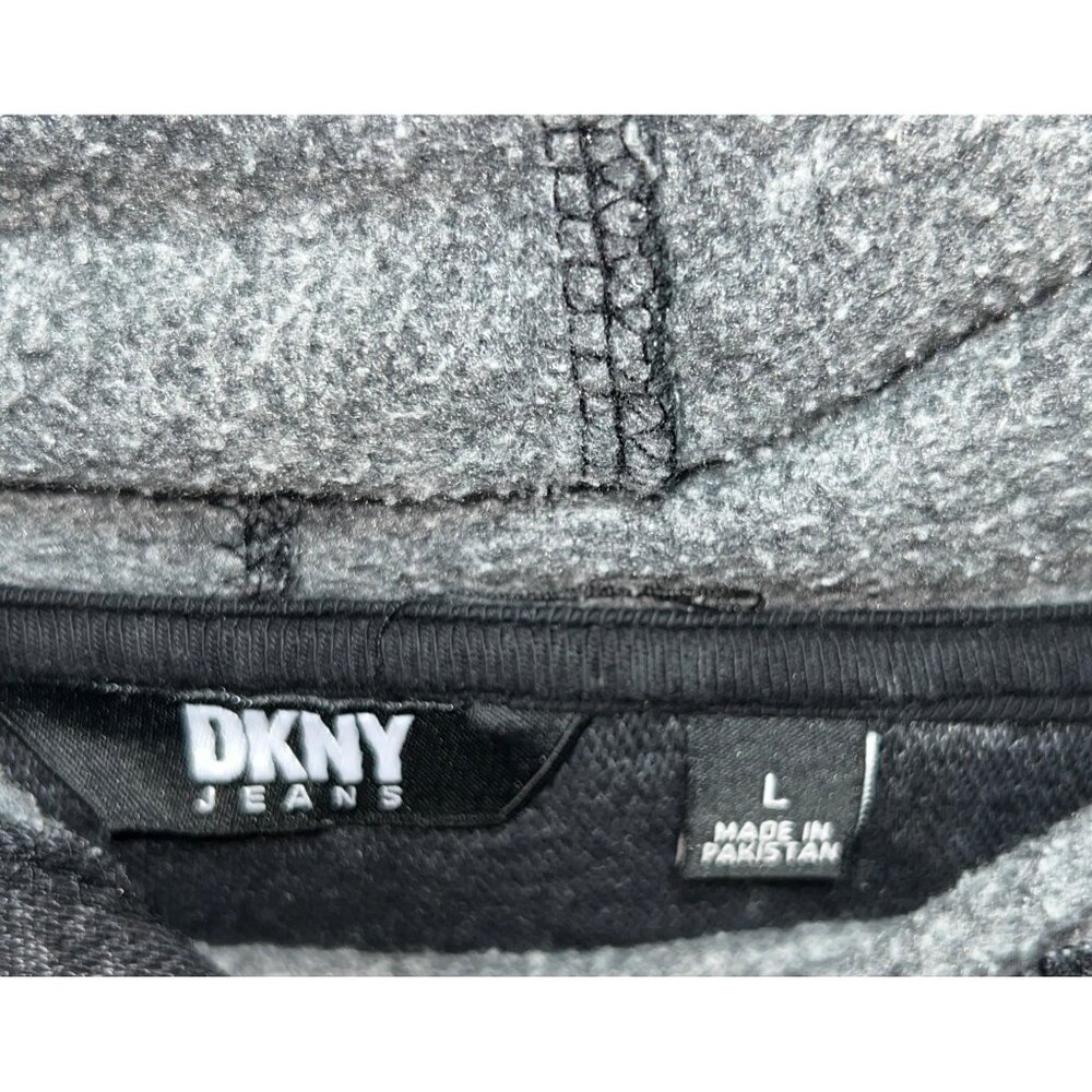 Men’s Dkny Jeans Acid-Wash Large Gray Hooded Sweatshirt Pullover Kangaroo Pocket - Picture 4 of 7
